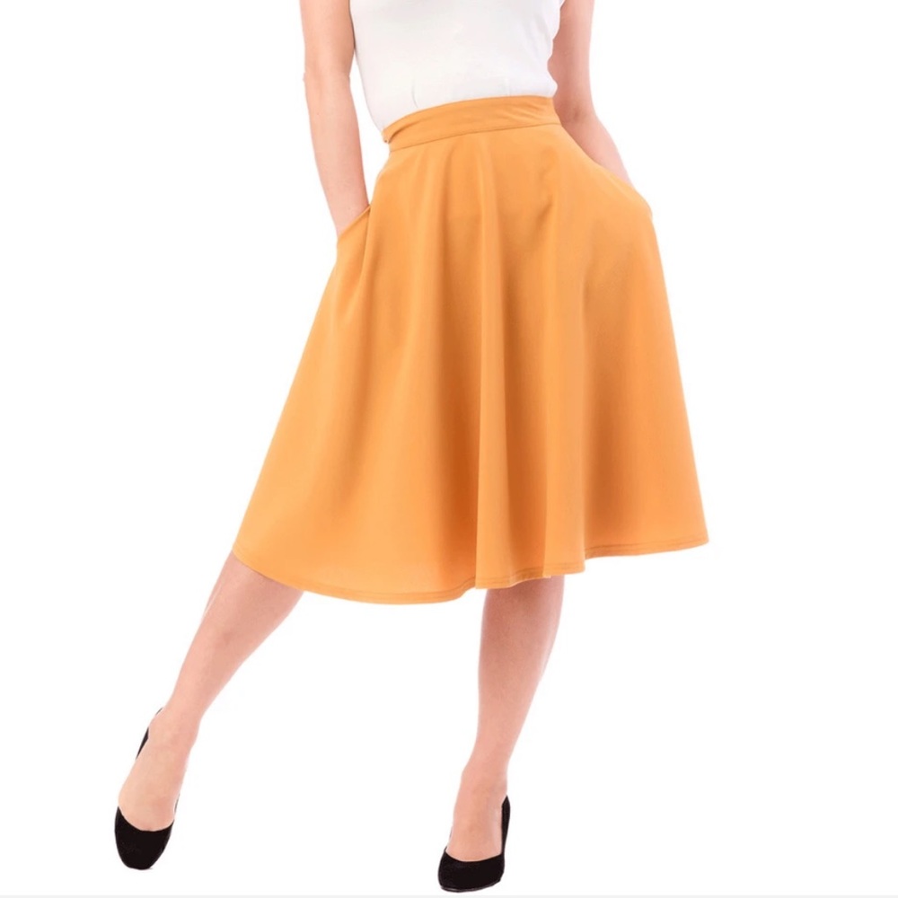 Pocket High Waist Swing Skirt in Mustard